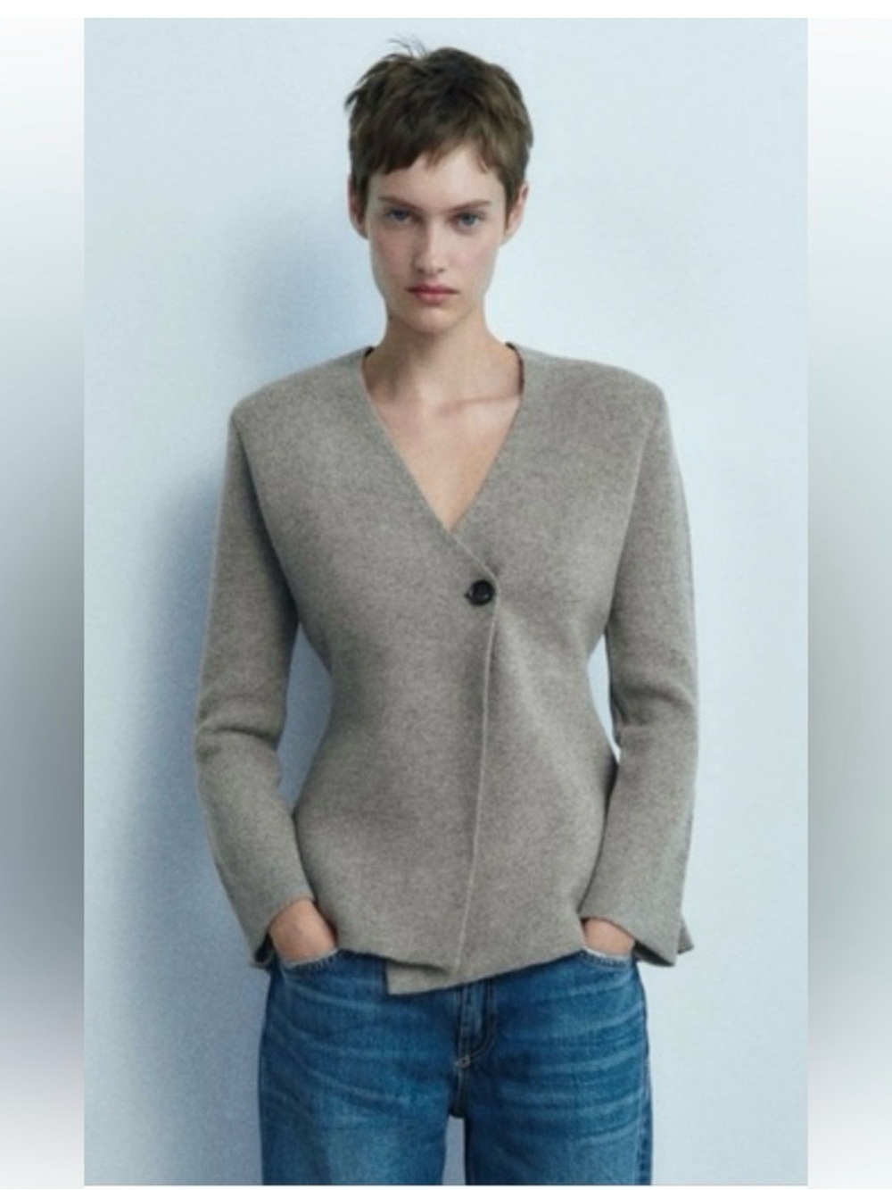 Zara Women’s Peplum Wool Blend Knit Sweater Blazer